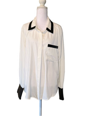 Women's Laundry by Shelli Segal Button Down Shirt, Size L, White and Black